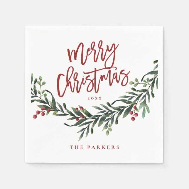 Guardanapo De Papel Moderno Roteiro Vermelho Feliz Vergonha de Natal (Frente)