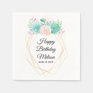 Guardanapo De Papel Moderno Suculentos Rosa e Verde Aniversário de Aq