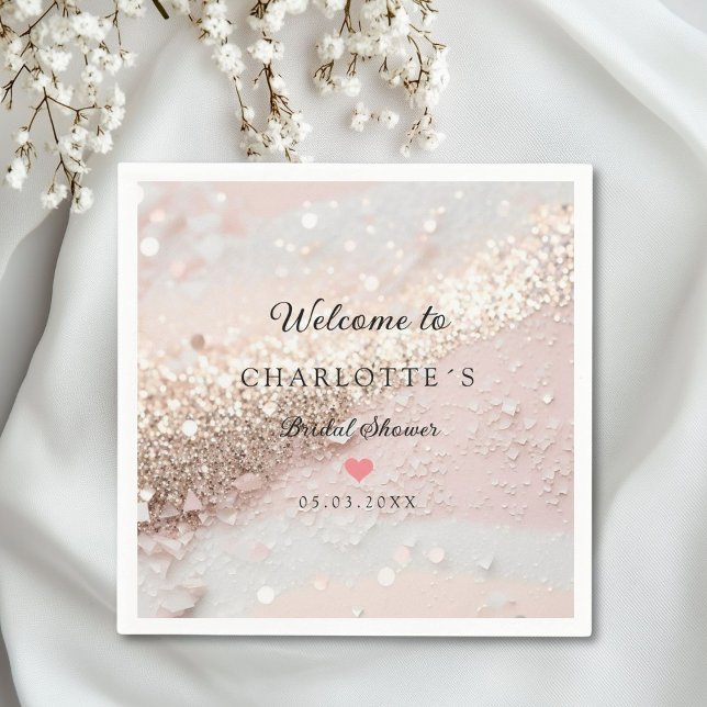 Guardanapo De Papel Moderno, Trendy, Glitter (Personalized Modern Glitter Bridal Shower Napkins)
