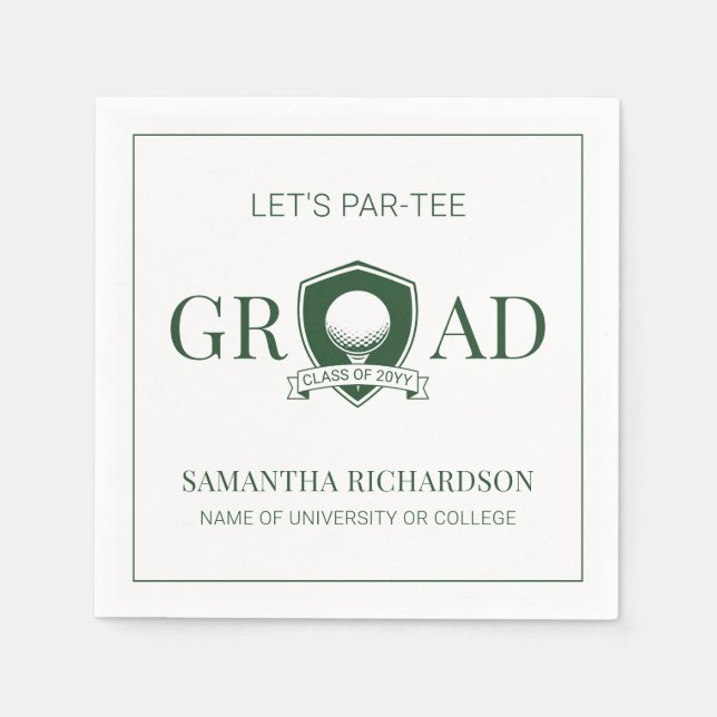 Guardanapo De Papel Moderno Verde e Branco Elegante Golfe Graduação (Frente)