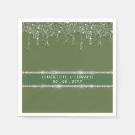 Guardanapo De Papel Moderno Verde Salvia com Brilho Gotejante Diamante