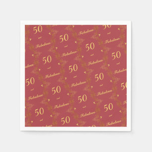Guardanapo De Papel Moderno Vermelho Dourado 50 Fabuloso Aniversário