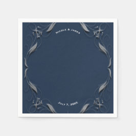 Guardanapo De Papel Moldura Azul e Prata Festa de Casamento Elegante V