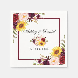 Guardanapo De Papel Moldura Borgonha Floral de Casamento