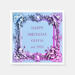 Guardanapo De Papel Moldura com Entalhe Vitoriano Personalizada, Azul 