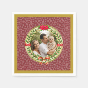 Guardanapo De Papel Moldura de Imagem Personalizada e Coroa de Natal