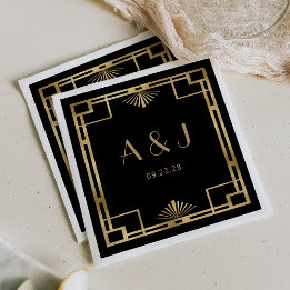 Guardanapo De Papel Moldura Deco Vintage Anos 1920 Dourado Preto Casam