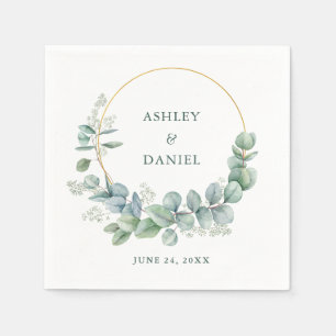 Guardanapo De Papel Moldura Dourada de Casamento Verde Eucalyptus