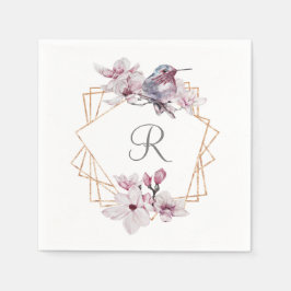 Guardanapo De Papel Moldura Dourada de Magnólias Brancas Rosa Monogram