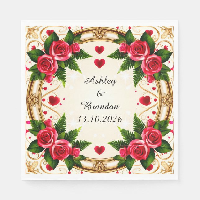 Guardanapo De Papel Moldura Floral com Rosas Rosa (Frente)
