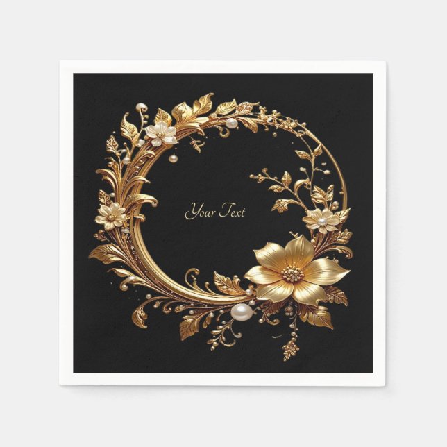 Guardanapo De Papel Moldura Floral Dourada Ornamentada (Frente)
