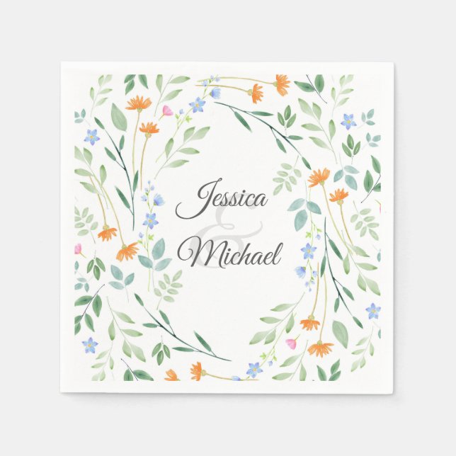 Guardanapo De Papel Moldura Floral Misturada por Aquarela (Frente)