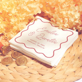 Guardanapo De Papel Moldura Ondulada Vermelha Ousada Moderna Casamento