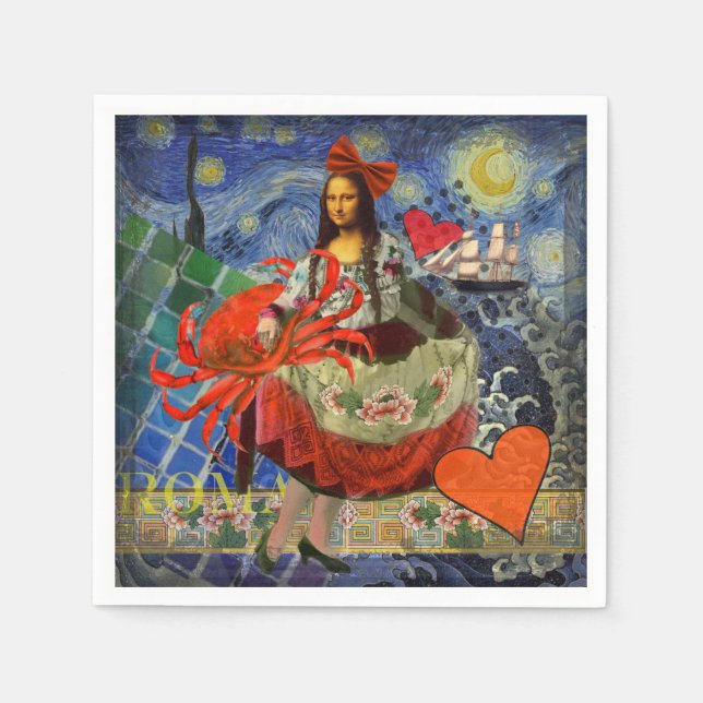 Guardanapo De Papel Mona Lisa Diversão Zodíaco Caprichoso  (Frente)