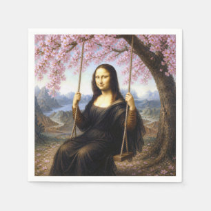 Guardanapo De Papel Mona Lisa num Balanço sob Flores de Cerejeira