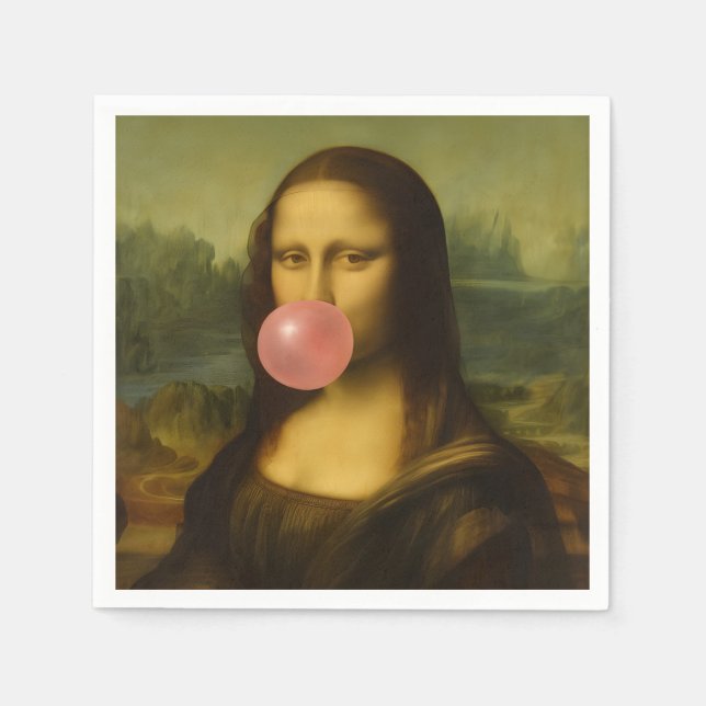 Guardanapo De Papel Mona Lisa Piscando Goma-Bolha Rosa (Frente)