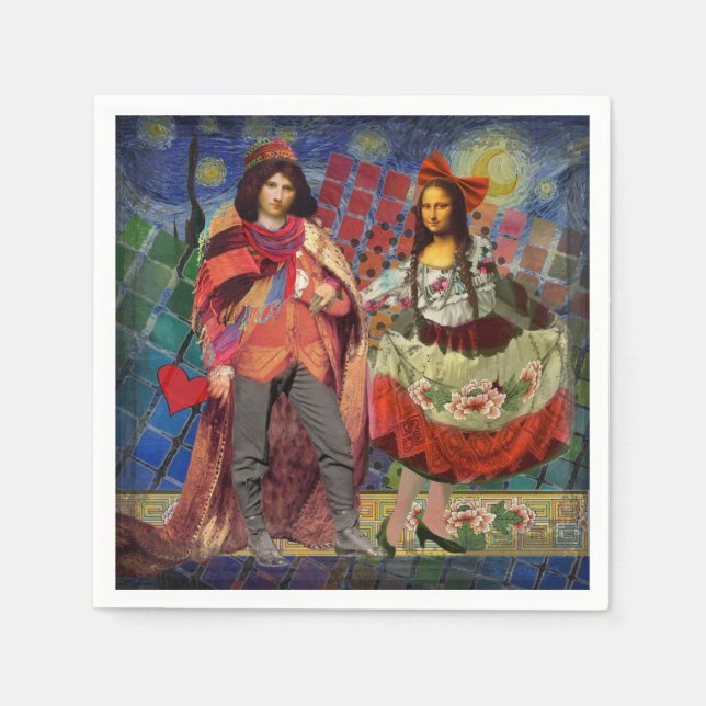 Guardanapo De Papel Mona Lisa Romântica Trabalho de arte Colorida Engr (Frente)