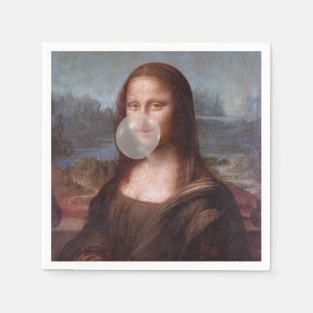 Guardanapo De Papel Mona Lisa soprando chiclete cinza (Frente)