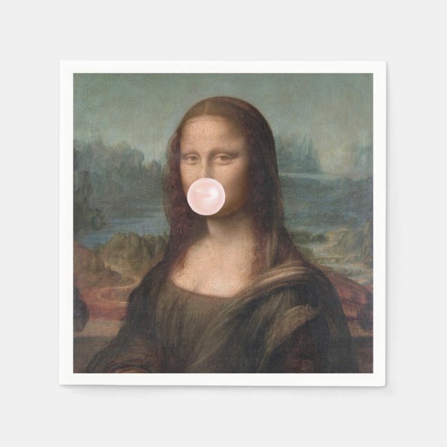 Guardanapo De Papel Mona Lisa soprando chiclete rosa (Frente)