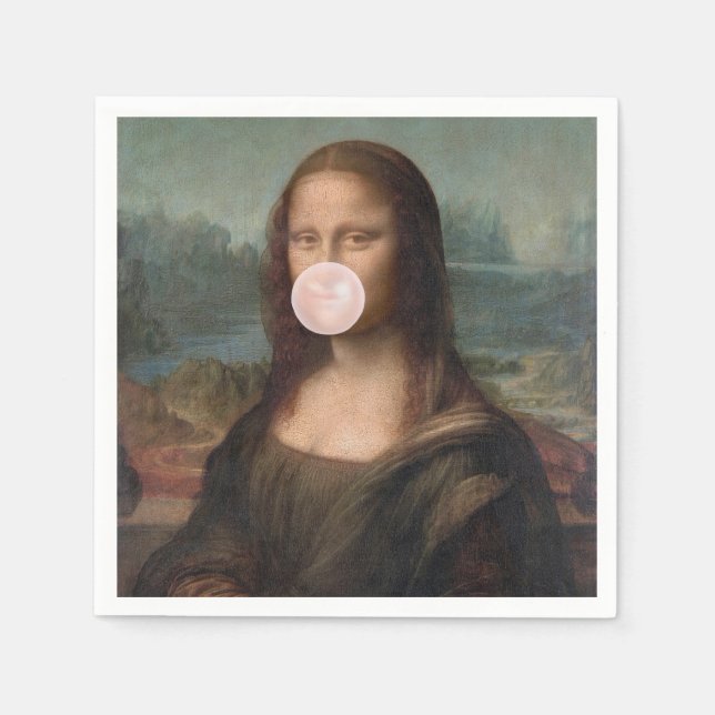 Guardanapo De Papel Mona Lisa soprando chiclete rosa (Frente)