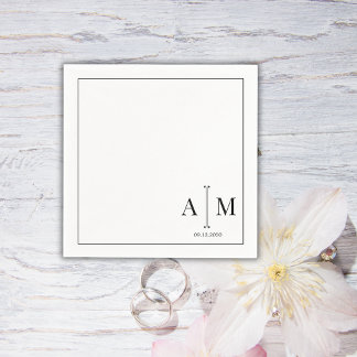 Guardanapo De Papel  Monogram Couple Date Simple Border Wedding