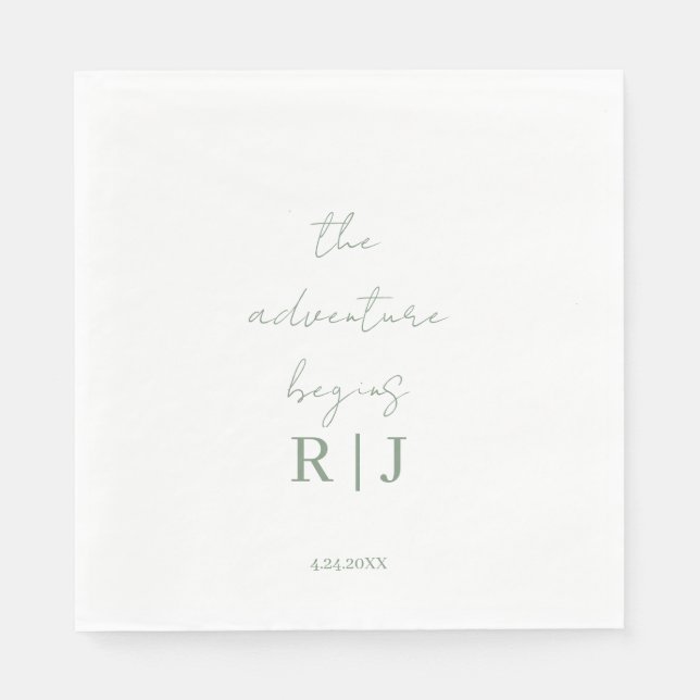 Guardanapo De Papel Monogram Sage Green Quote Script Minimal Wedding (Frente)