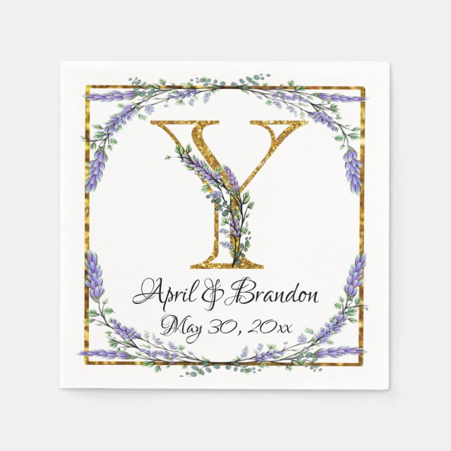 Guardanapo De Papel Monogram Y, Lavender Eucalyptus, gold sparkle   (Frente)