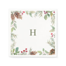 Monograma Aquarela Natal Verde Napkins