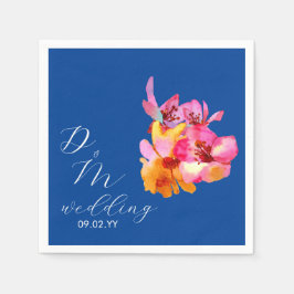 Guardanapo De Papel Monograma Azul de Florais Vibrantes Aquarelados Ca