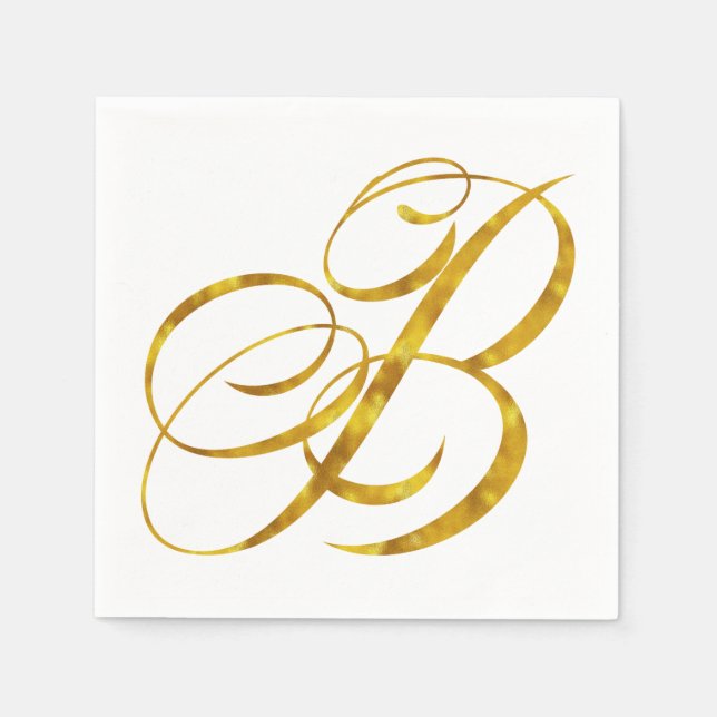 Guardanapo De Papel Monograma B Faux Gold Foil - Letra Metálica Design (Frente)