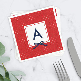 Guardanapo De Papel Monograma Blue Ribbon Red and White Bolinhas