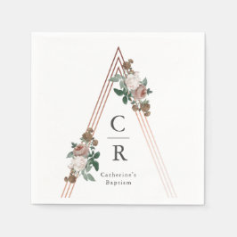 Guardanapo De Papel Monograma boho floral geométrico em rosa dourado p