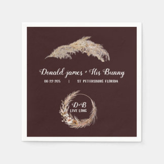 Guardanapo De Papel Monograma Boho Terracotta Queimou Casamento Marrom