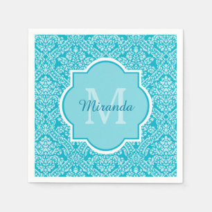 Guardanapo De Papel Monograma bonito da cor damasco de turquesa com