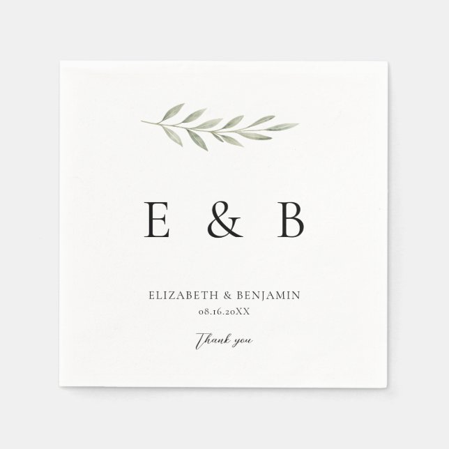 Guardanapo De Papel Monograma Botânico Personalizado de Casamento com  (Frente)