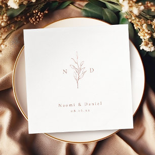 Guardanapo De Papel monograma botânico simples, rosa dourado casamento