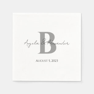 Guardanapo De Papel Monograma Branco Casamento Cinza Ousado