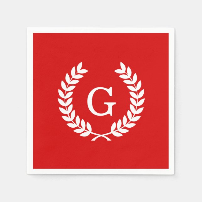 Guardanapo De Papel Monograma branco vermelho da inicial da grinalda (Frente)