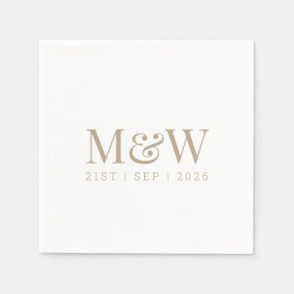 Guardanapo De Papel Monograma Casal Moderno Casamento Dourado Branco
