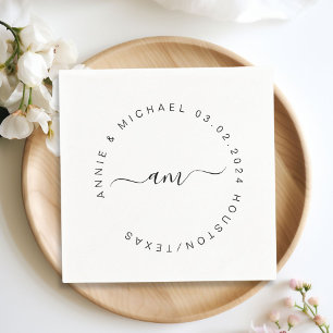 Guardanapo De Papel Monograma,Casamento Moderno, Mínimo