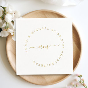 Guardanapo De Papel Monograma,Casamento Moderno, Mínimo