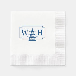 Guardanapo De Papel Monograma Chinoiserie Pagoda em Marinho Napkins