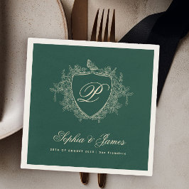 Guardanapo De Papel Monograma clássico esmeralda verde casamento