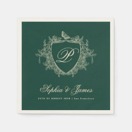 Guardanapo De Papel Monograma clássico esmeralda verde casamento