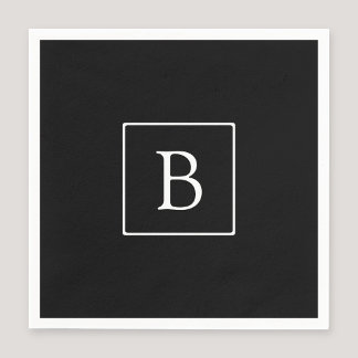 Guardanapo De Papel Monograma Clássico Simples | Preto c/ Texto Branco