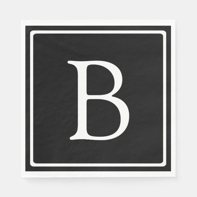 Guardanapo De Papel Monograma clássico simples | Preto com texto branc (Frente)