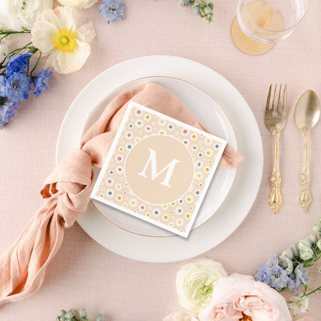 Guardanapo De Papel Monograma Colorido Smiling Daisy personalizado (Colourful Monogram Smiling Daisy personalised Napkins)