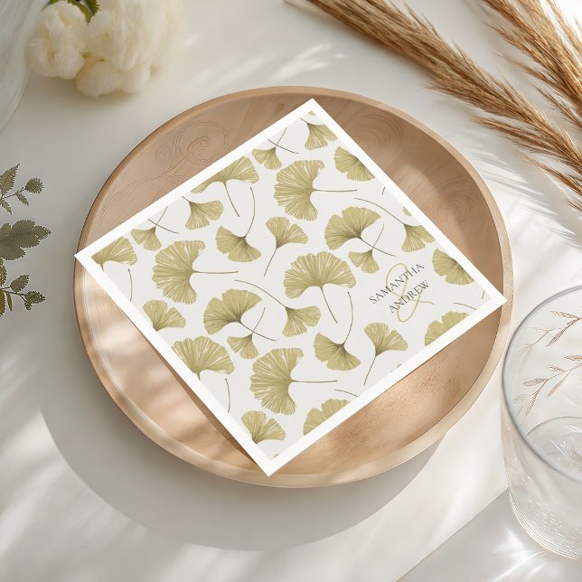 Guardanapo De Papel Monograma com padrão botânico em dourado falso Boh (Criador carregado)