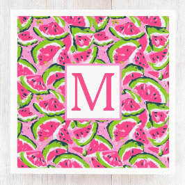 Guardanapo De Papel Monograma com Padrão de Fatias de Melancia Rosa