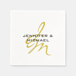 Guardanapo De Papel Monograma Cor Dourada Branco Simples Minimalista M